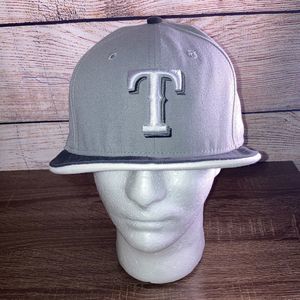 Mens New Era Gray & White Fitted Size 8 Texas Rangers Hat MLB
